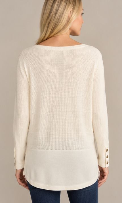 Calvin Klein NWT Alabaster Textured High Low Tunic Sweater Gold Buttons L 3