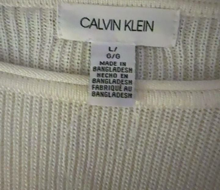 Calvin Klein NWT Alabaster Textured High Low Tunic Sweater Gold Buttons L 5
