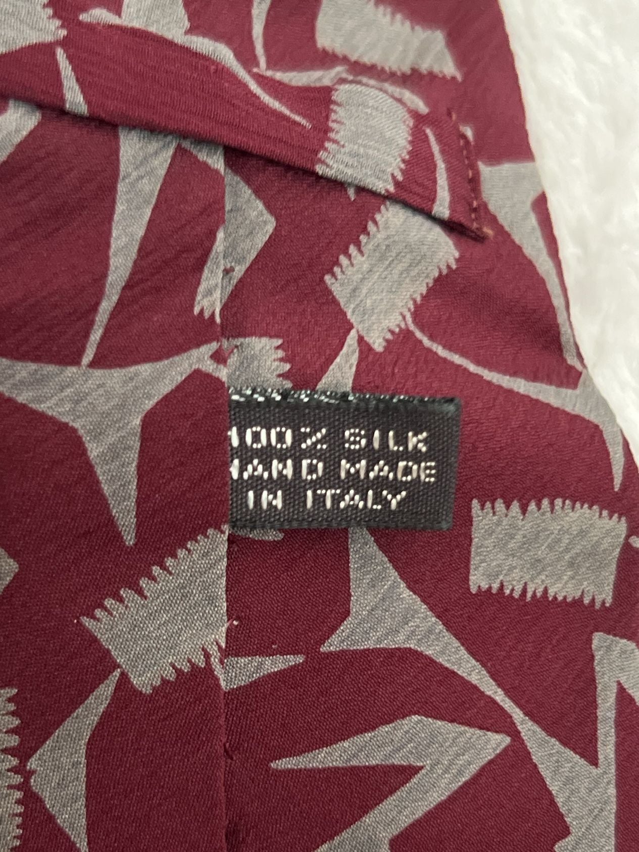 Vintage Abstract Geometric Silk Necktie Red Gray Italy 3