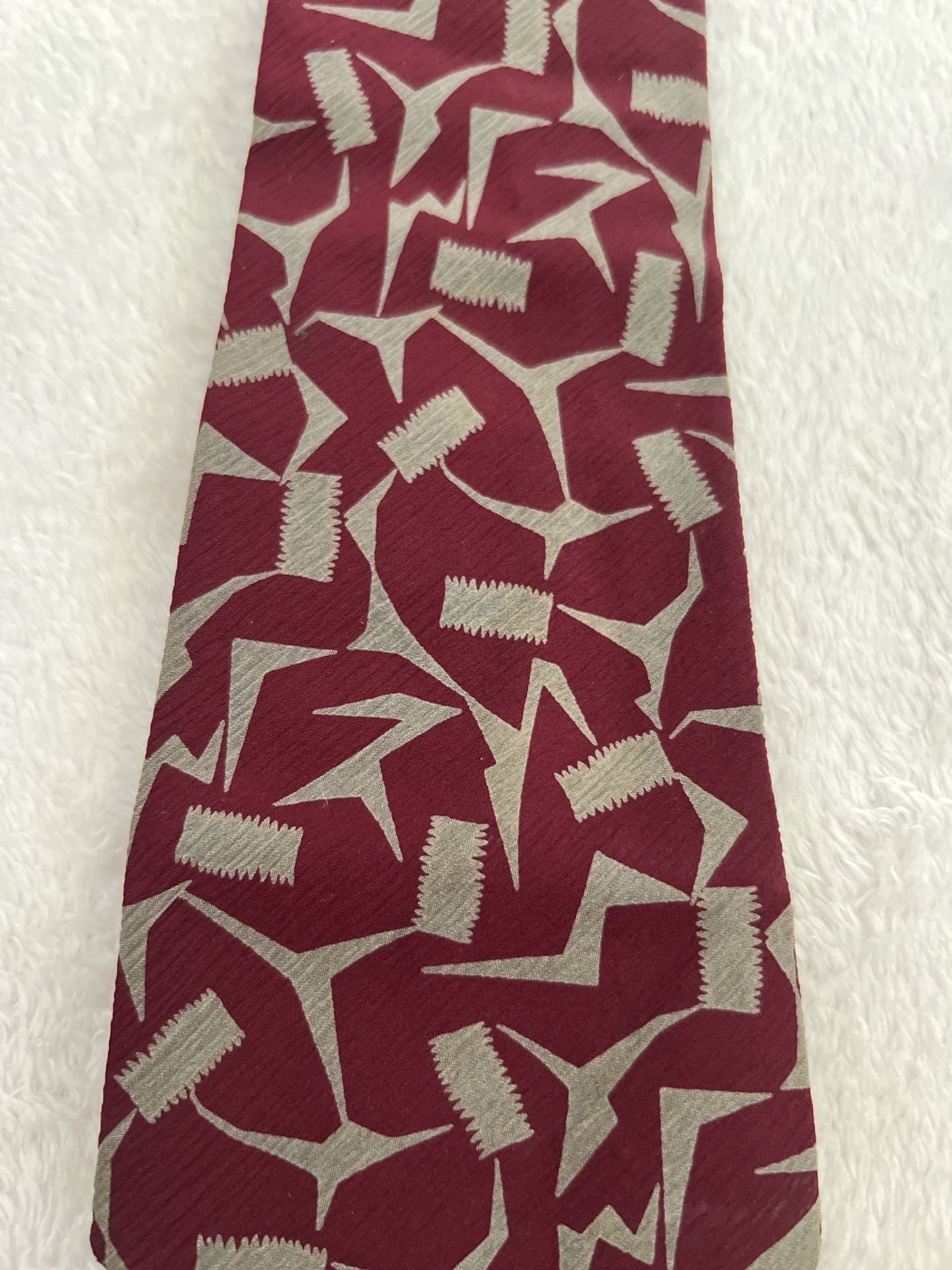 Vintage Abstract Geometric Silk Necktie Red Gray Italy 2