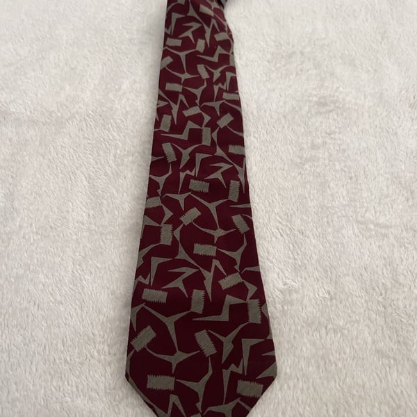 Vintage Abstract Geometric Silk Necktie Red Gray Italy