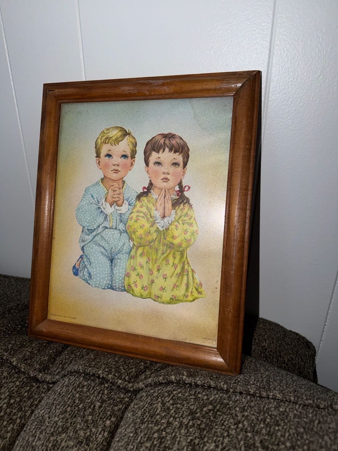 Charlot Byj Amen Framed Vintage Praying Children Lithograph Art 1