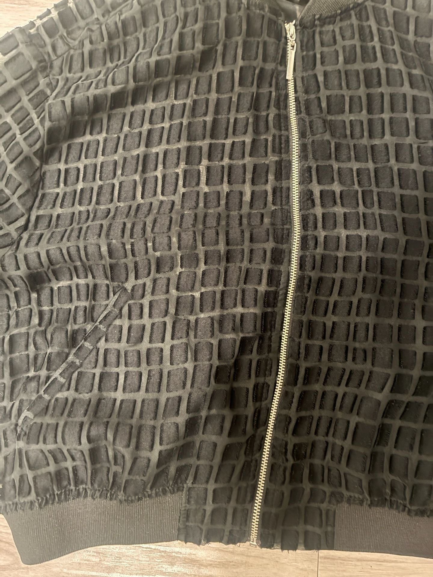 Zara Black Sheer Velvet Grid Mesh Bomber Jacket Size M Zip Up 3