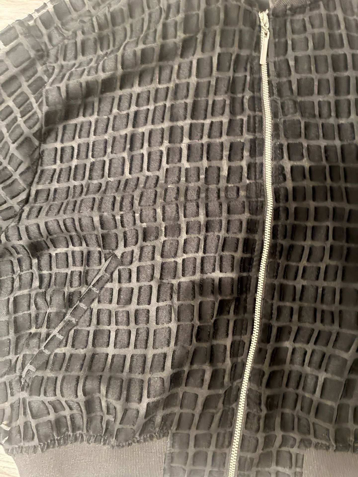Zara Black Sheer Velvet Grid Mesh Bomber Jacket Size M Zip Up 4