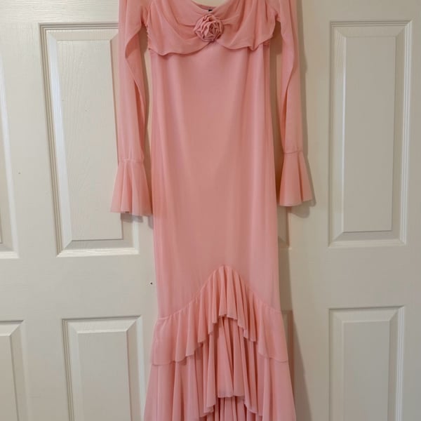 Shein Maxi Dress Size L Pink Rose Detail Ruffle Chiffon