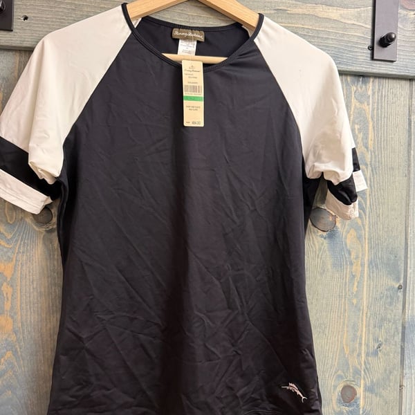 Tommy Bahama Deck Piping Rash Guard Size L Black White - new w tags retail $88!