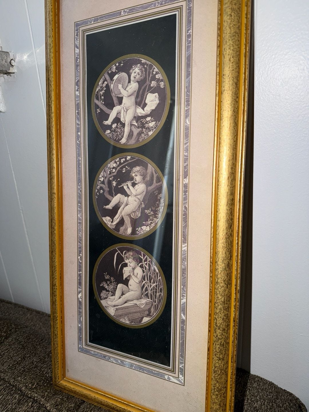 Vintage Gold Framed Cherub Medallions Wall Art Print 1