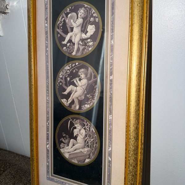 Vintage Gold Framed Cherub Medallions Wall Art Print