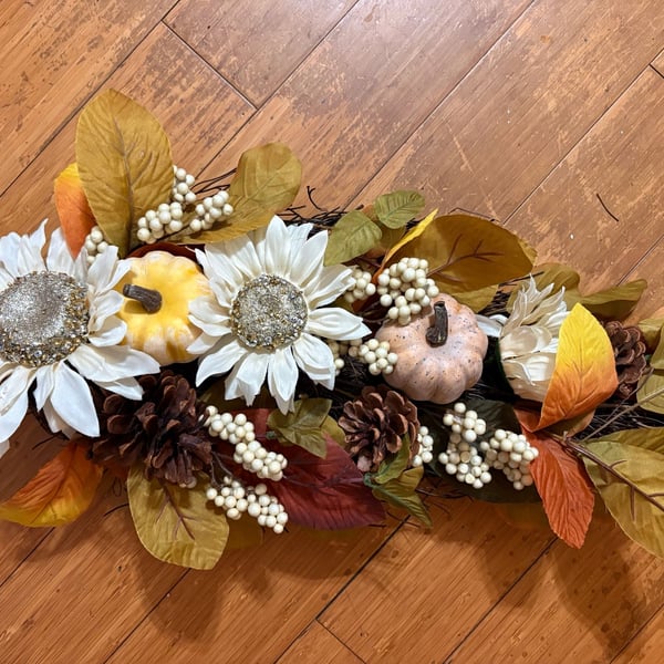 Fall Thanksgiving Harvest Swag Decor Sunflower Pumpkin Pinecone Berries