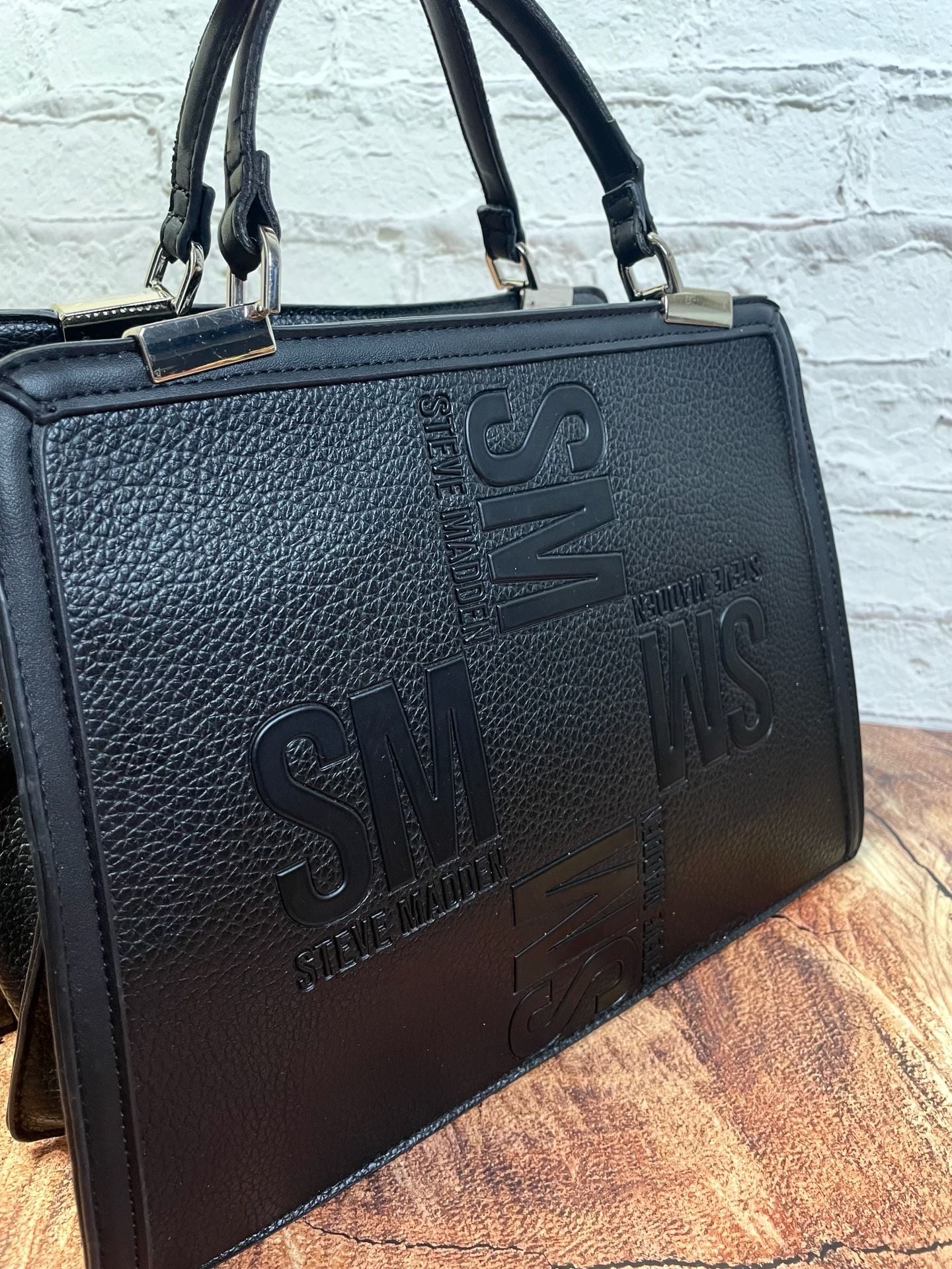 Steve Madden Bmateo Black Embossed Satchel Bag 2