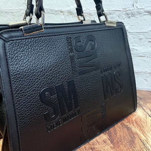 Steve Madden Bmateo Black Embossed Satchel Bag