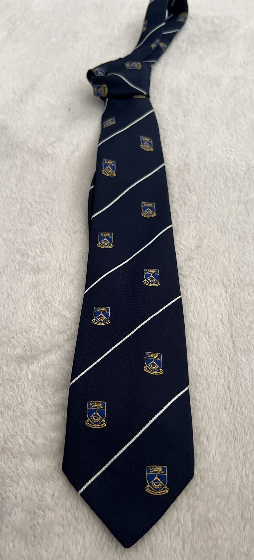 Goldlion Club Tie Navy Blue Crest Crest Shield Striped 1