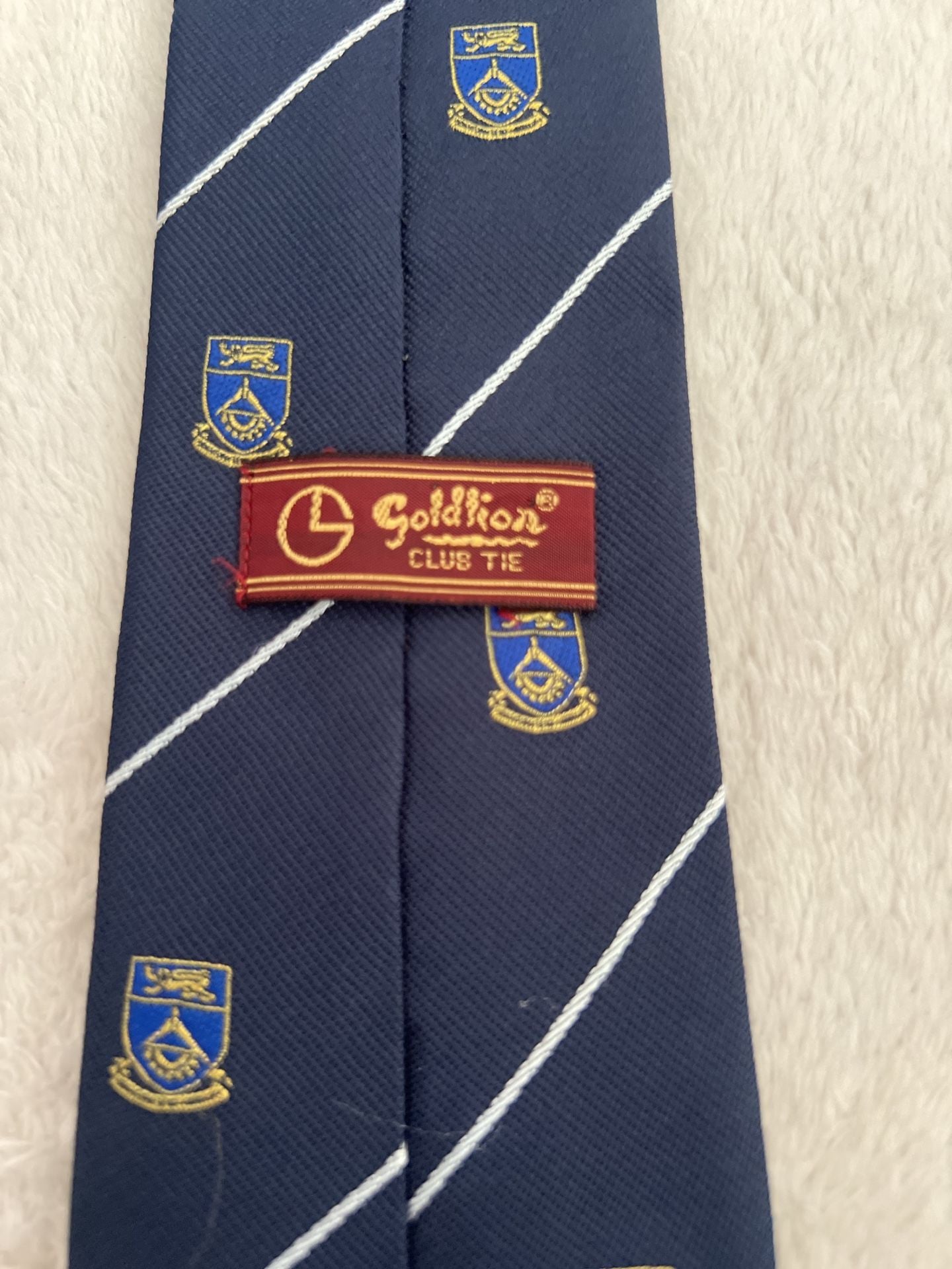 Goldlion Club Tie Navy Blue Crest Crest Shield Striped 3