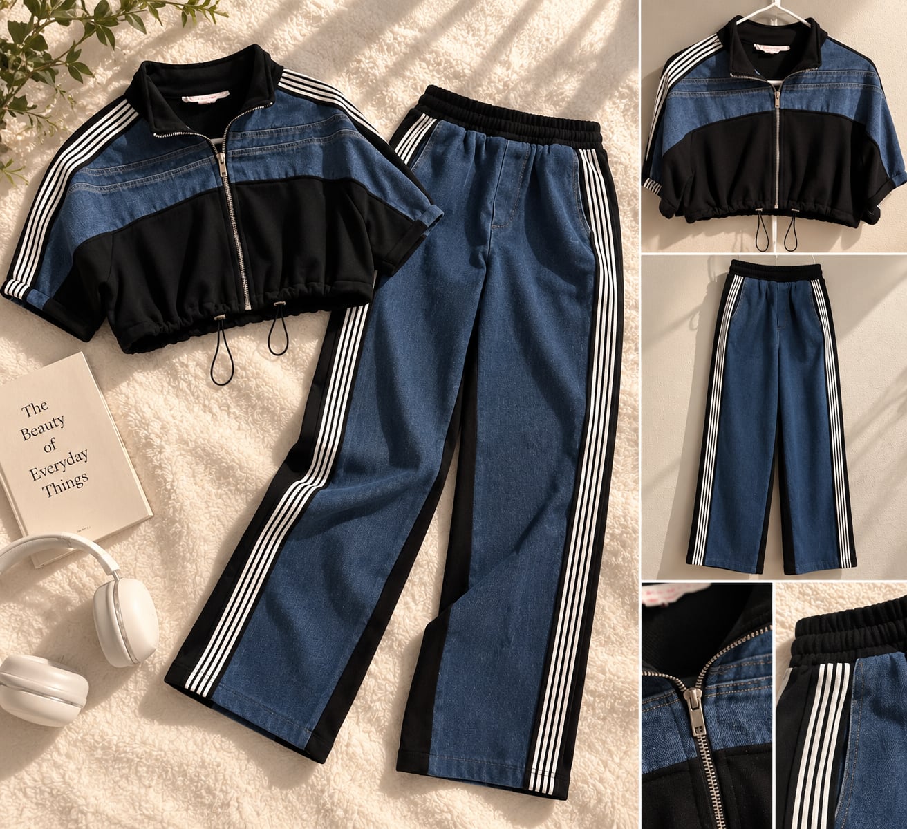 Black and Denim Blue 2-Piece Track Set (top and pant) 1
