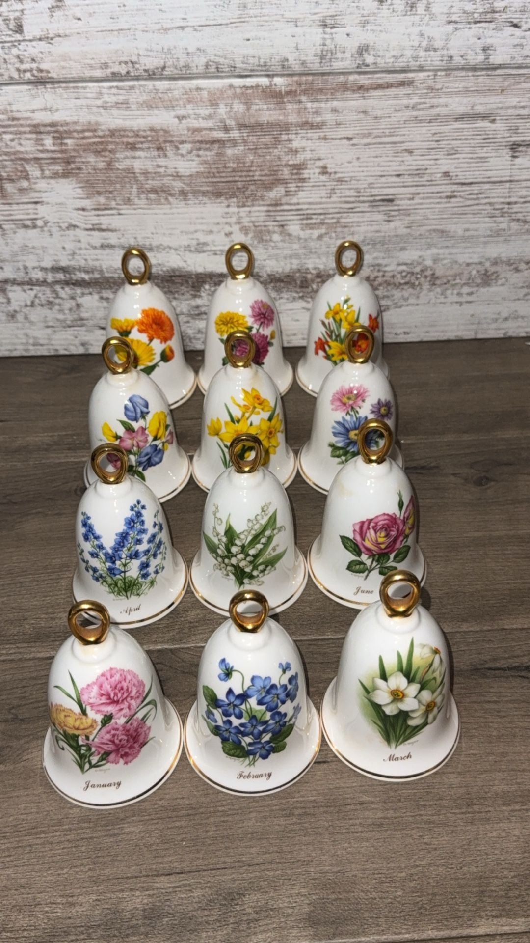 Complete 12-Piece Vintage D. Hague "Flower of the Month" Bone China Bell Collection (1981-1982) 1