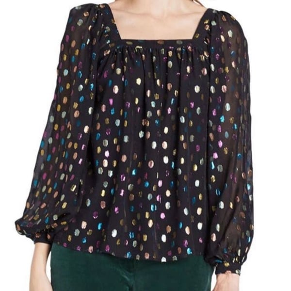 Kate Spade Silk Metallic Holiday Dots Belle Top Size S