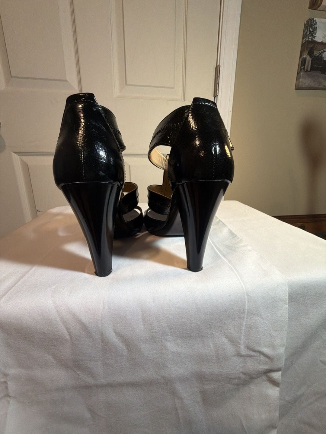 MICHAEL Michael Kors Berkley Heels Black Patent Leather Zip Front 3