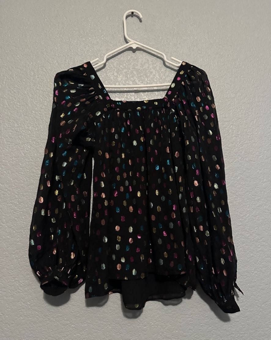 Kate Spade Silk Metallic Holiday Dots Belle Top Size S 8