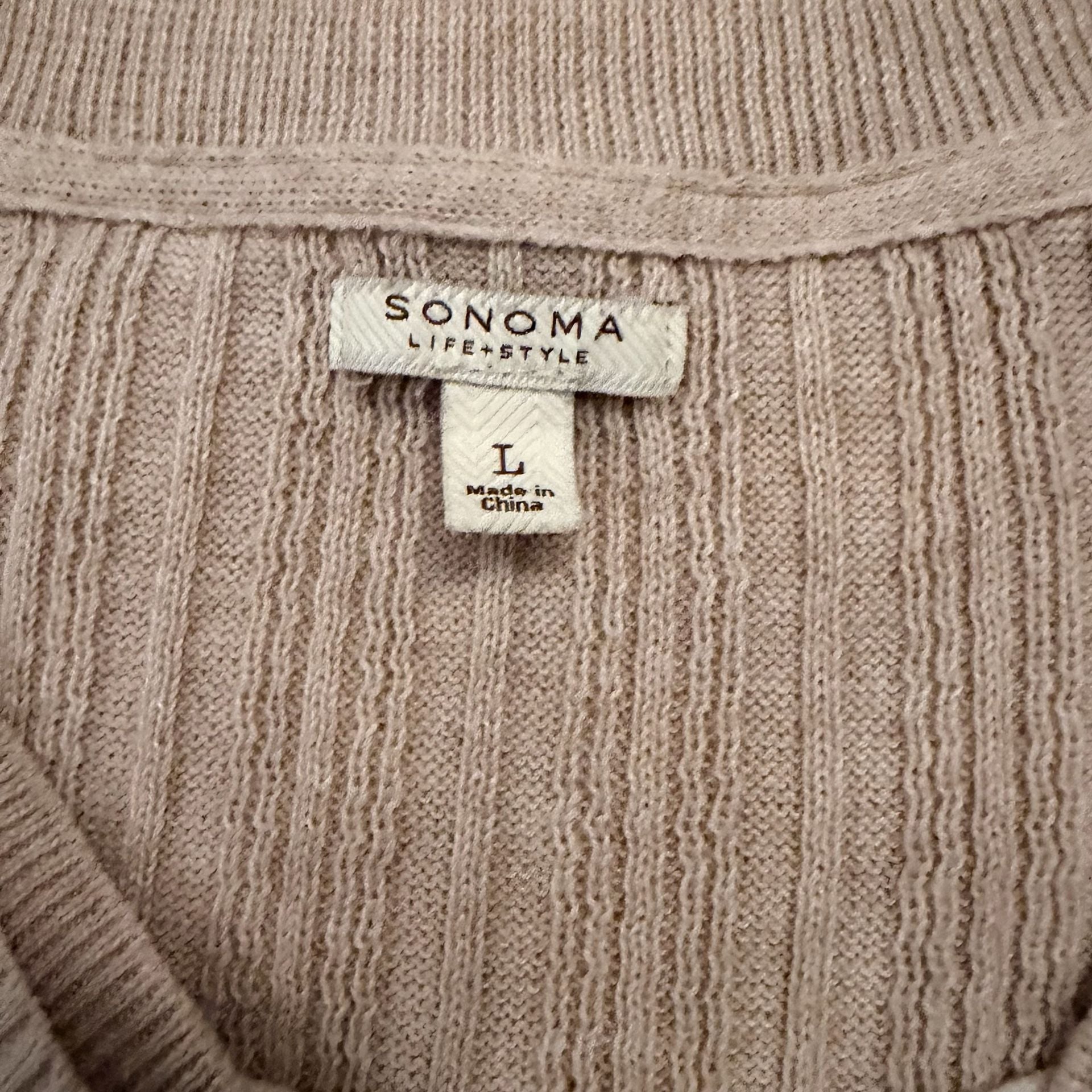 Sonoma Life+Style Ribbed Henley Sweater Size L Beige Long Sleeve V-Neck 3