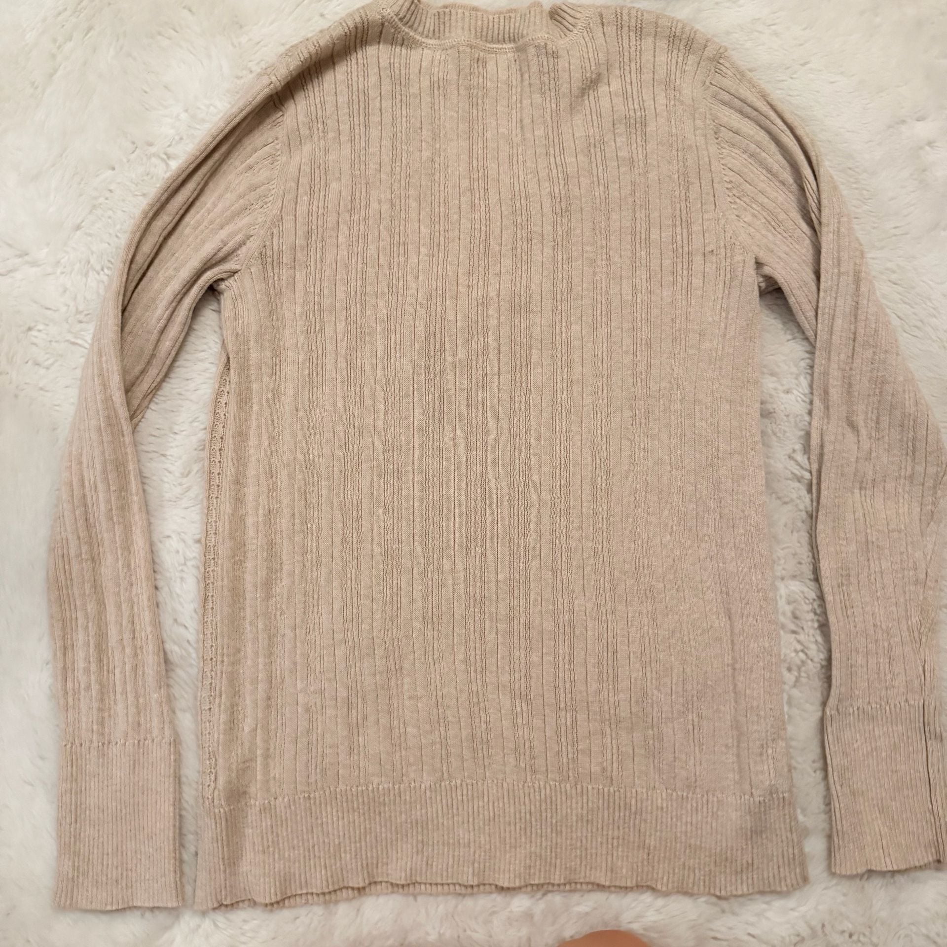 Sonoma Life+Style Ribbed Henley Sweater Size L Beige Long Sleeve V-Neck 5