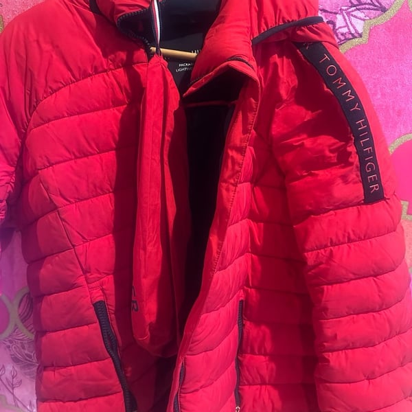 Red Tommy Hilfiger Hooded Packable Coat XL