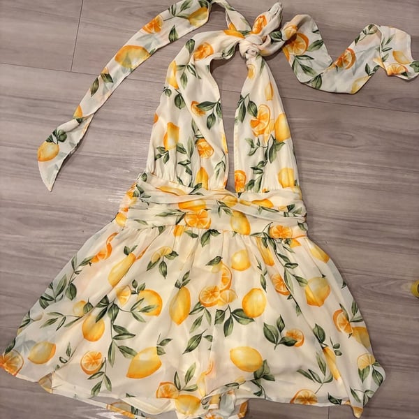 Fashion Nova Positano Dreams Romper Size XL Yellow/Combo NWT