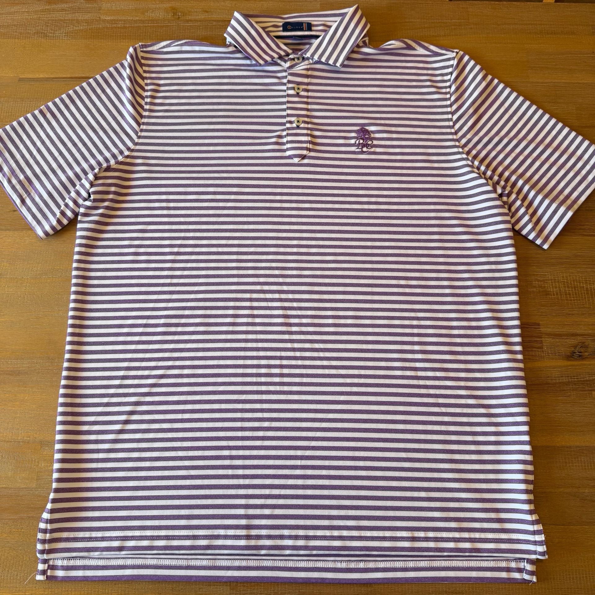 Stitch Golf Shirt Mens Large L Purple White Stripe Performance Polo Pine Tree 2