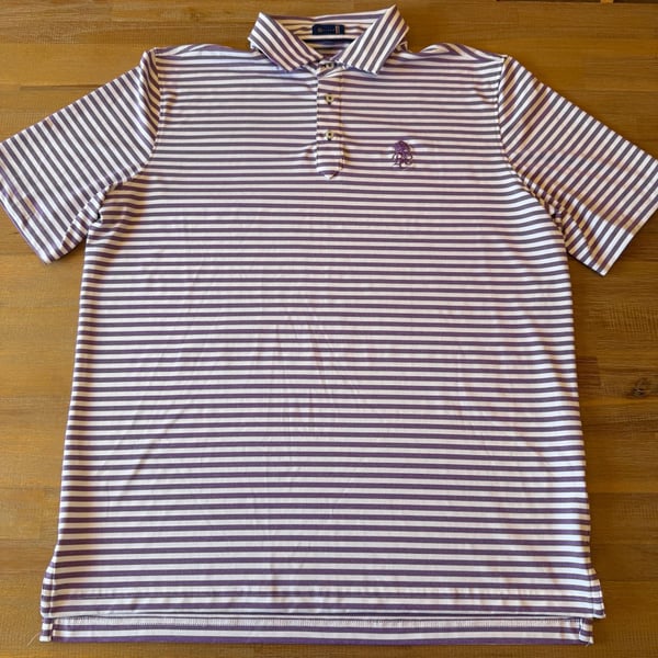 Stitch Golf Shirt Mens Large L Purple White Stripe Performance Polo Pine Tree