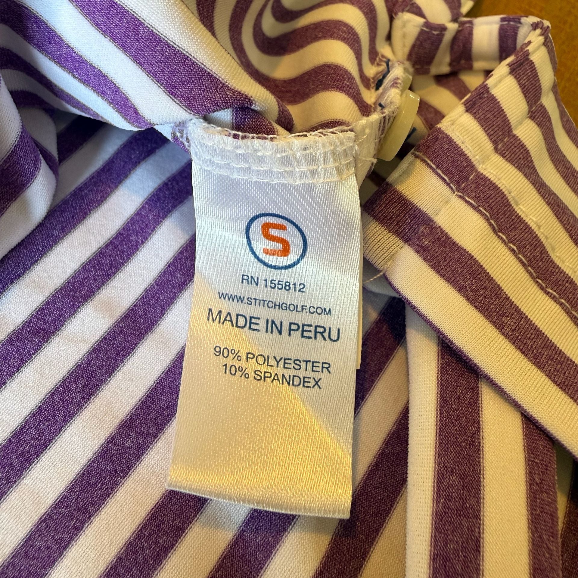 Stitch Golf Shirt Mens Large L Purple White Stripe Performance Polo Pine Tree 5