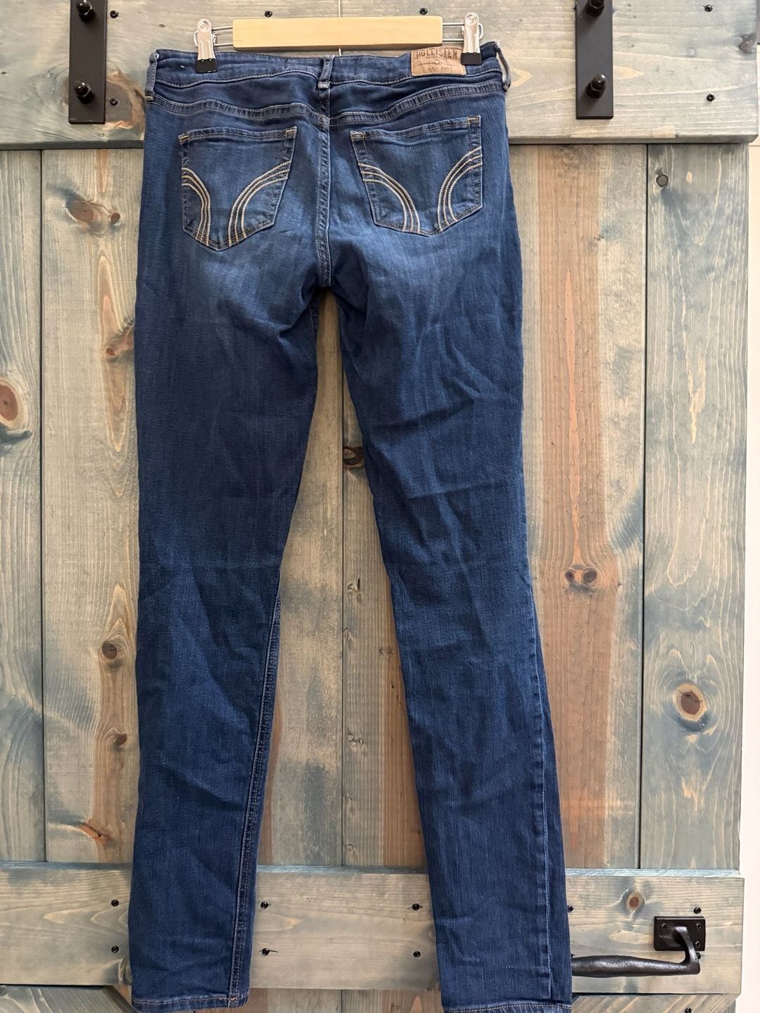 Hollister Skinny Jeans 9L W29 L33 Blue Denim Distressed Knee 4