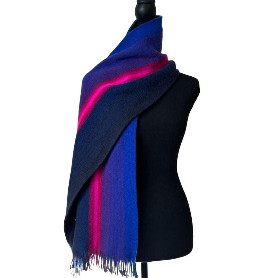 Paul Smith Multi Stripe Scarf Navy Blue Fringe 1