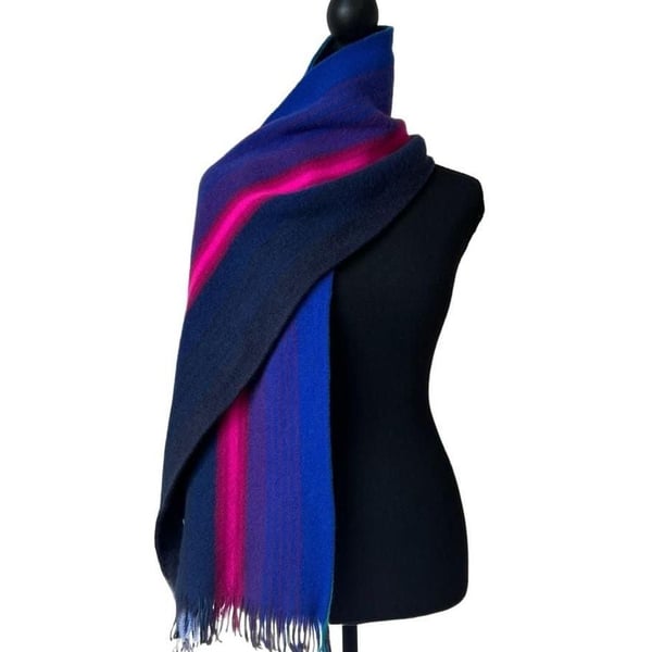 Paul Smith Multi Stripe Scarf Navy Blue Fringe