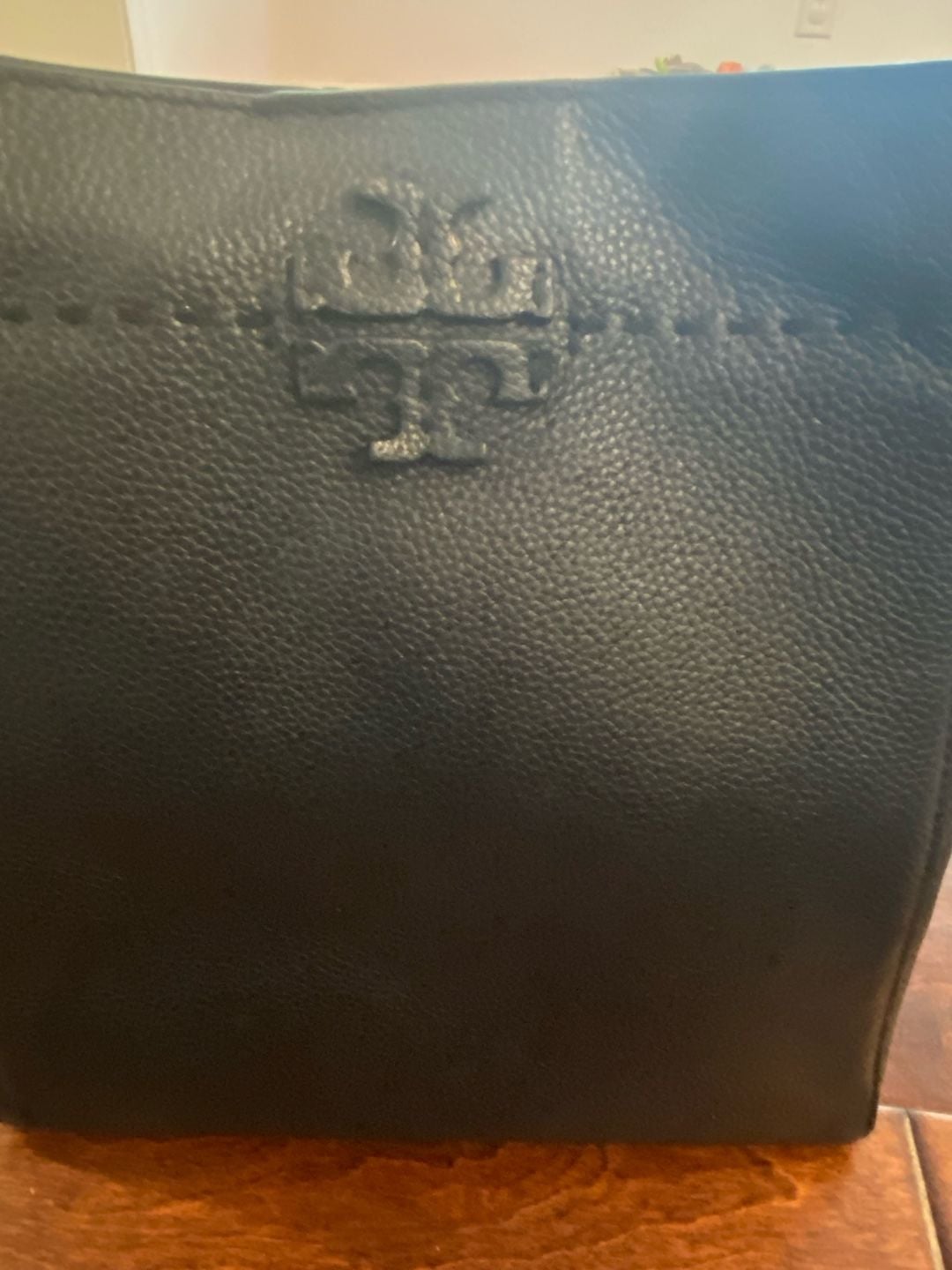 Tory Burch McGraw Black Pebbled Leather Bucket Bag Handbag 3
