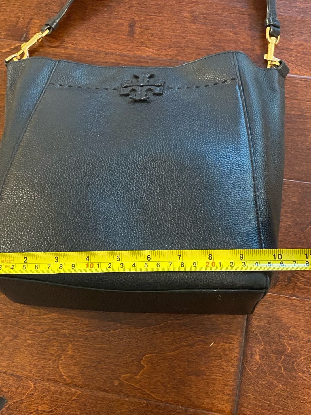 Tory Burch McGraw Black Pebbled Leather Bucket Bag Handbag 9