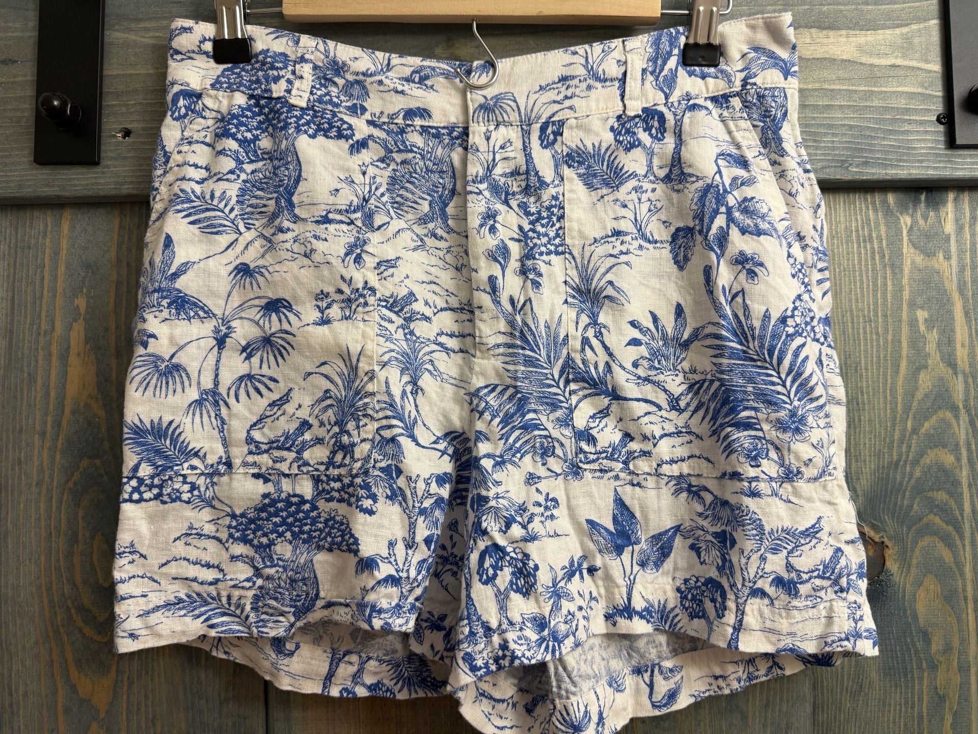 Nicole Miller New York Linen Blend Shorts Size M Blue Toile 3