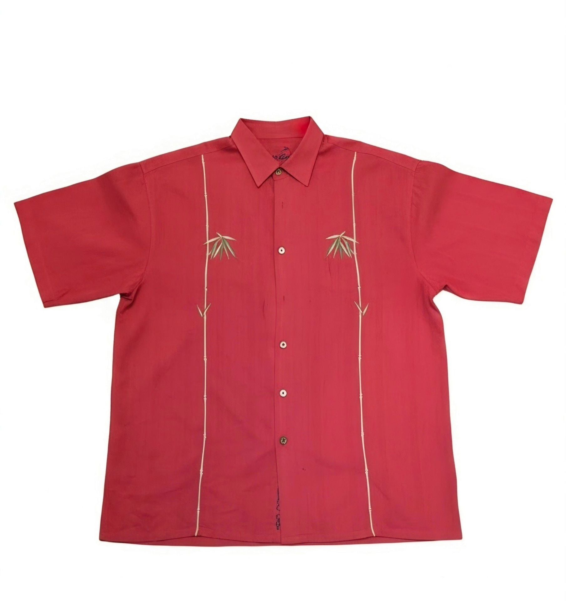 Vintage Bamboo Cay Dual Bamboo Embroidered Camp Shirt Size XL Red Short Sleeve 2