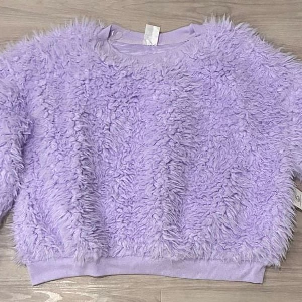 No Boundaries Purple Faux Fur Fuzzy Long Sleeve Sweater Size XL 15-17