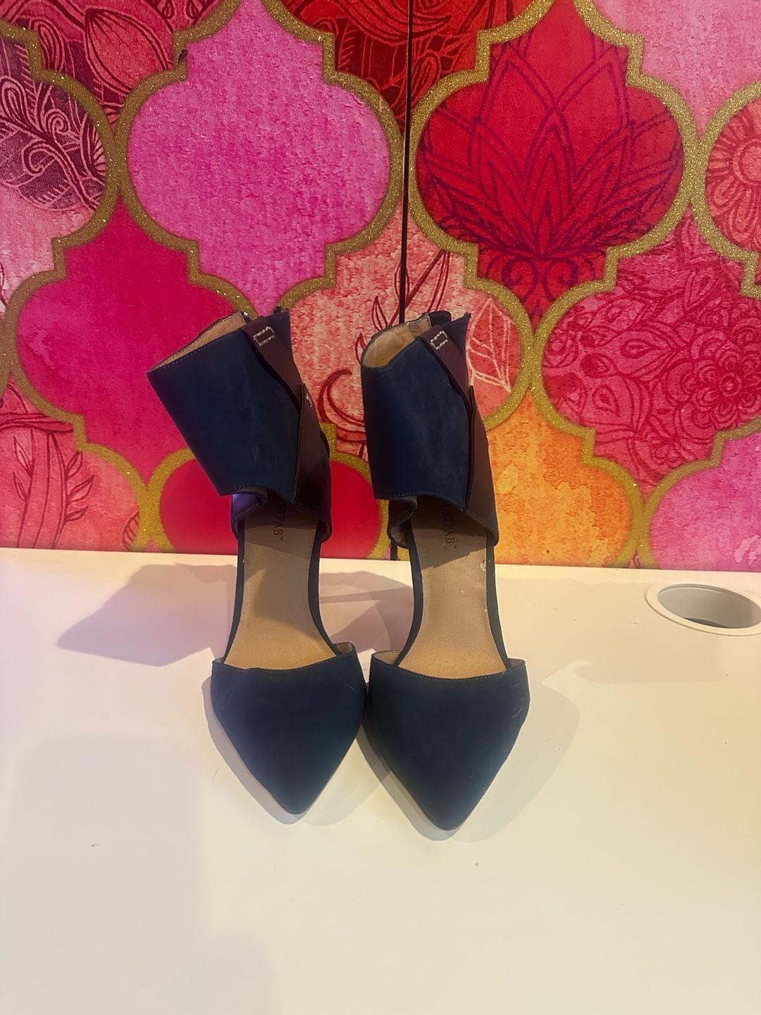JustFab Navy Blue Brown Ankle Heels 8.5 2