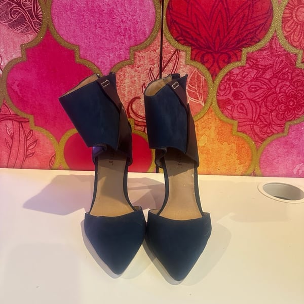 JustFab Navy Blue Brown Ankle Heels 8.5