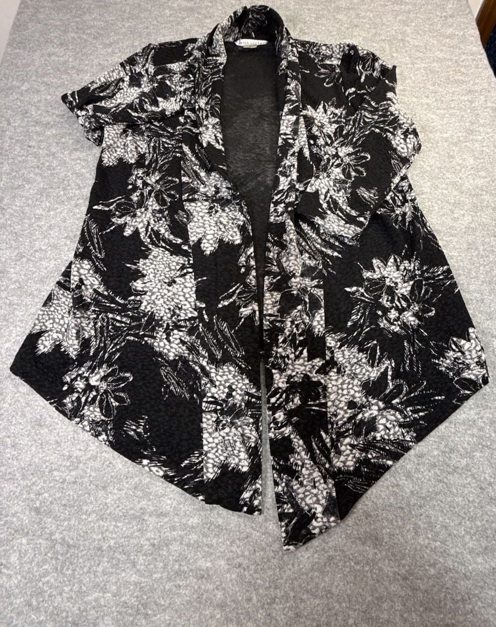 Peter Nygård Cardigan Size S Black White Floral Open Front Topper 2