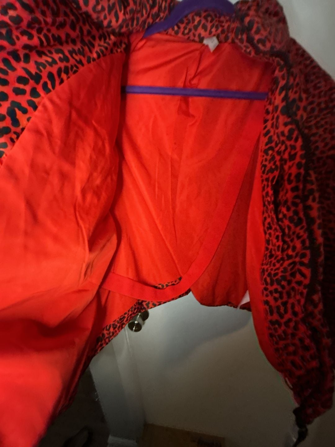 Fabletics Wander Cropped Puffer Jacket Size XL Red Leopard Print 7