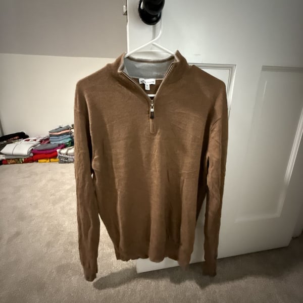 Peter Millar Quarter-Zip Sweater Size M Brown Merino Wool Silk