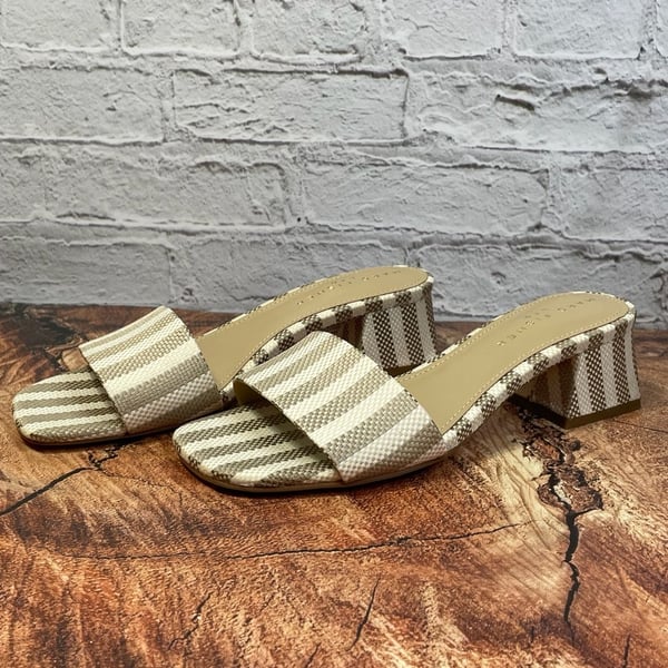 Marc Fisher Olysa Slide Sandal Size 8M Beige White Stripe Heeled