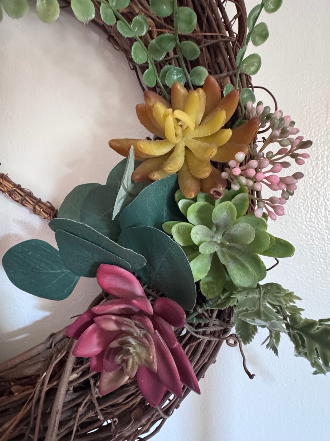 Handmade Grapevine Twig Peace Sign Wreath With Succulents 2