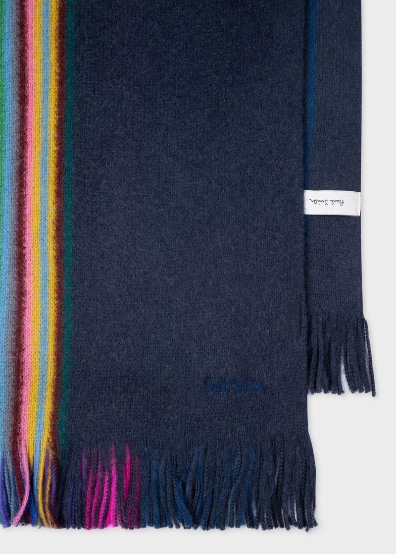 Paul Smith Multi Stripe Scarf Navy Blue Fringe 8
