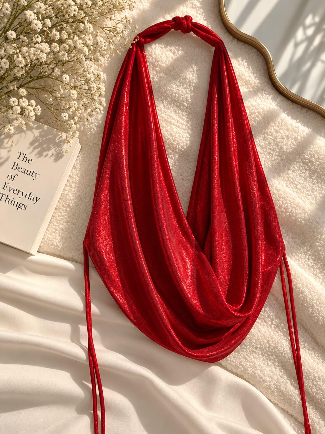 Red Metallic Cowl Neck Halter Top 3