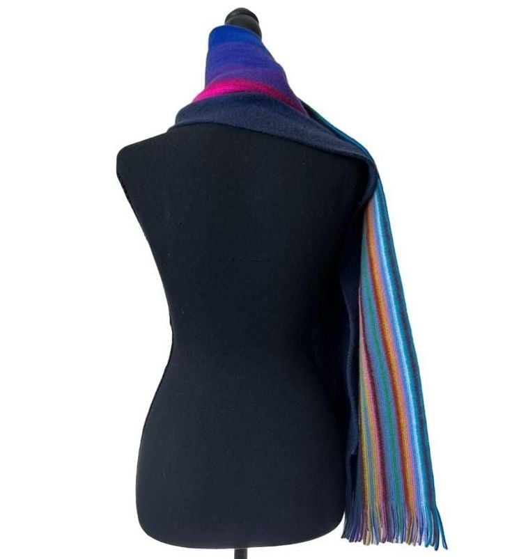 Paul Smith Multi Stripe Scarf Navy Blue Fringe 4