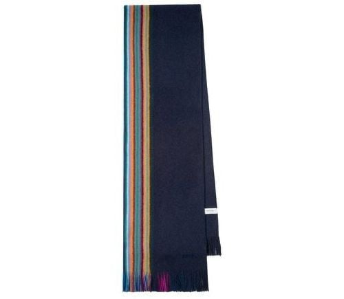 Paul Smith Multi Stripe Scarf Navy Blue Fringe 7