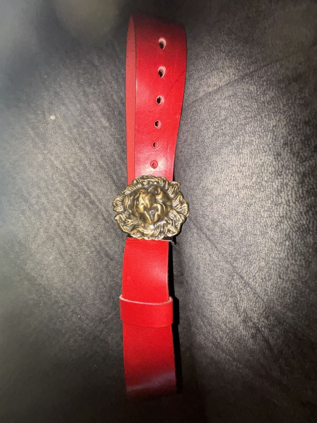 Top Grain Saddle Cowhide Belt Size 8157 Red Leather Lion Buckle 1