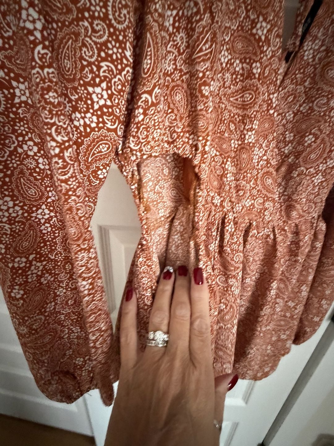 Forever 21 Paisley Romper Rust Long Sleeve V-Neck Open Back 4